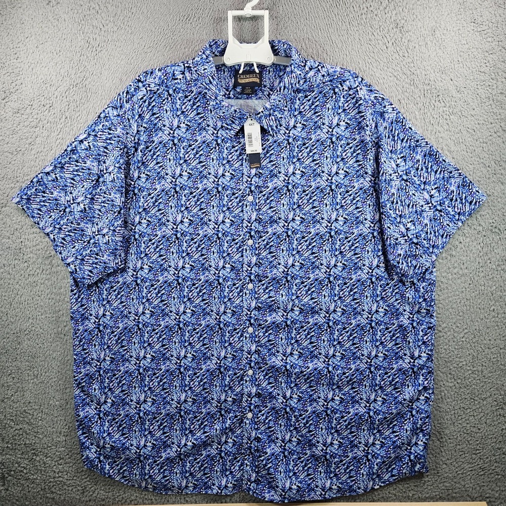 NEW Cremieux Casual Shirt Men 4XT Stretch Abstract Short Sleeve Nylon White Blue
